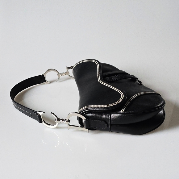 Dior Saddle Bag Vintage Black Goatskin Leather With Contrast Stitch - Picture 5 of 15
